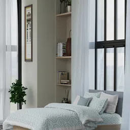 LABHAM 7-Pcs Blue & White Printed Pure Cotton Double King Bedding Set-21