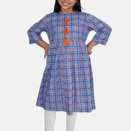 KiddoPanti Girls Ethnic Motifs Printed Tassels Detailed  Anarkali Kurta & Legging set-image-8