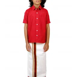 Sethukrishna Boys Red & White Shirt with Dhoti Pants-12