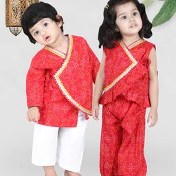BownBee Boys Red & White Full Sleeve Cotton Kurta Pajama-7