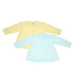 My Milestones Infants Girls Pack Of 2 Yellow & Blue Striped Cotton A-Line Dress-53