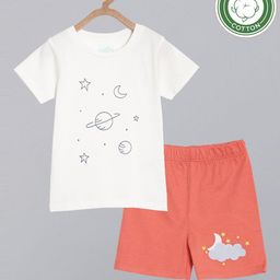 Broon Boys White and Orange Printed Organic Cotton T-Shirt with Shorts-picture-49