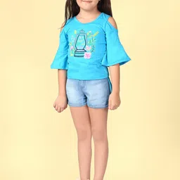 Naughty Ninos Girls Turquoise Blue & Pink Printed Top with Shorts-image-77