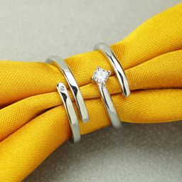 Peora Silver-Toned Platinum-Plated Stone-Studded Couple Ring Set-image-2