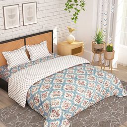 Story@home Cream Coloured & Blue 4 Pieces Ethnic Printed Microfiber Reversible Bedding Set-14