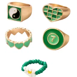 Yellow Chimes Set Of 5 Green Enameled Gold Plated Stack Knuckle Ring Set image 3