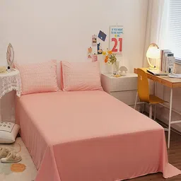JC HOME Peach & White Checked Bedding Set image 2