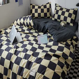 JC HOME Black & Cream Checked Bedding Set image 3