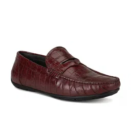 ROSSO BRUNELLO Men Burgundy Textured Leather Driving Shoes-image-12