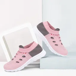 FAUSTO Women Pink Mesh Walking Non-Marking Shoes-image-23