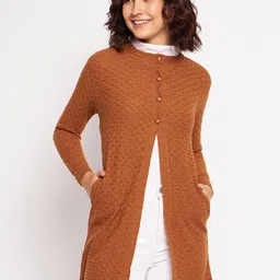 CLAPTON Boucle Self Design Longline Cardigan Sweater-29