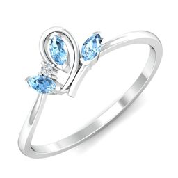 KUBERBOX Aria 18KT White Gold Diamond-Studded & Aquamarine Ring- 1.56 gm-image-24