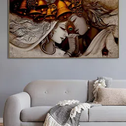nestroots Brown & Beige Radha & Krishna Canvas Framed Painting Wall Art-36