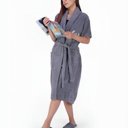 Aura Women 550 GSM Bath Robe With Matching Slippers-picture-31