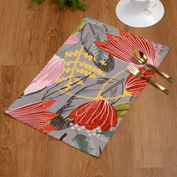 TARAN LIVING Grey & Pink 4 Pieces Floral Printed Cotton Table Placemats-52