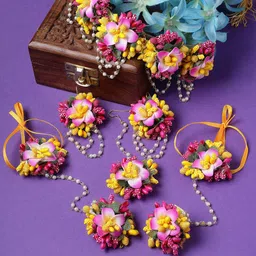 ZENEME Floral Beaded Haldi & Mehendi Jewellery Set-50