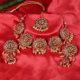 Jazz and Sizzle Gold-Plated Red & White Stone Studded & Beaded Jewellery Set image 1