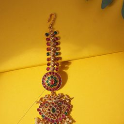 Jazz and Sizzle Gold-Plated Red Stone-Studded Maang Tikka-21
