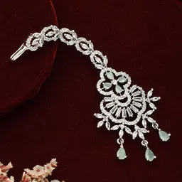 Jazz and Sizzle Rhodium-Plated AD Stone-Studded & Beaded Maang Tikka-1