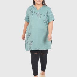 CUPID women Green Printed V-Neck Plus size Cotton Kurti-10