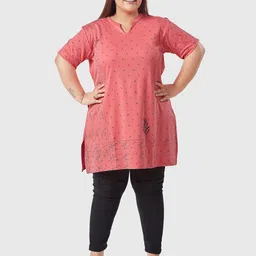 CUPID Women Plus Size Pink Floral Printed Cotton Kurti-picture-17