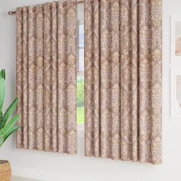 Just Home Coffee Brown 4 Pieces Printed Jacquard Room Darkening Window Curtain-18