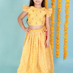 LIL DRAMA Girls Yellow & White Bandhani Printed Ready to Wear Lehenga Choli-picture-24