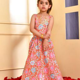 Rangpur Girls Floral Printed Gotta Patti Ready to Wear Cotton Lehenga Choli-image-88