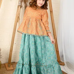 LilPicks Girls Yellow & Blue Printed Ready to Wear Lehenga Blouse-picture-26