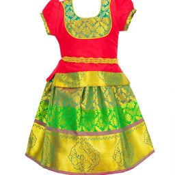 AMIRTHA FASHION Girls Red & Green Ready to Wear Lehenga &-image-14
