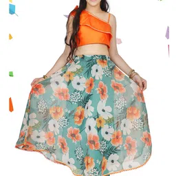 ADIVA Girls Orange & Green Ready to Wear Lehenga &-image-90