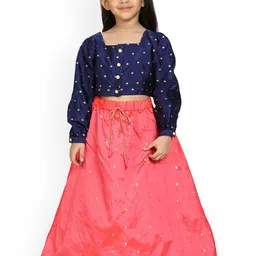 KiddoPanti Girls Navy Blue & Pink Embellished Ready to Wear Lehenga Choli-image-75
