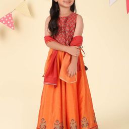Fabindia Girls Printed Ready to Wear Cotton Silk Lehenga & Blouse With Dupatta-29