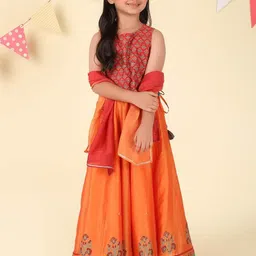 Fabindia Girls Printed Ready to Wear Cotton Silk Lehenga & Blouse With Dupatta-image-32