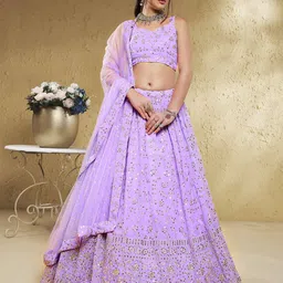 FABPIXEL Embroidered Sequinned Semi Stitched Lehenga & Unstitched Blouse With Dupatta-3