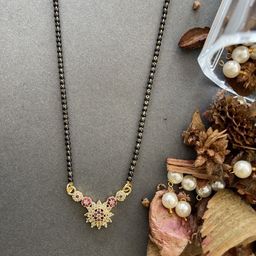 Digital Dress Room Women Gold-Plated Red AD-Studded & Black Beaded Mangalsutra-image-70