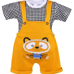 Wish Karo Unisex Kids Checked Applique T-shirt with Dungarees-picture-9
