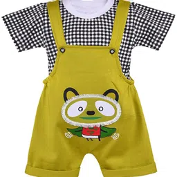 Wish Karo Unisex Kids Checked Applique T-shirt with Dungarees-picture-7