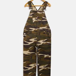 Cherry Crumble Boys Brown & Olive Green Camouflage Print Pure Cotton Dungarees-image-17