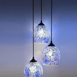 ADWAIT White & Blue Textured Bell Shaped Glass Contemporary Ceiling Lamp-42