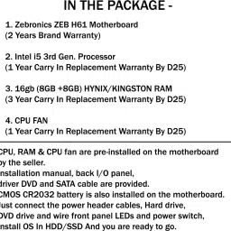 D25 Pre-Installed H61 Motherboard Kit with i5 3rd Gen Processor+16GB DDR3 RAM+CPUFan Combo Motherboard image 5