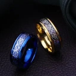 Combo of 2 PCs Dragon Celtic Inlay Polish Finish Titanium Steel Rings for Men and Boys Stainless Steel Ring-image-1