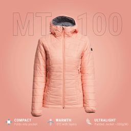Women Warm Puffer Jacket with hood for mountain trekking- MT100 - 5°C - Orange-image-61