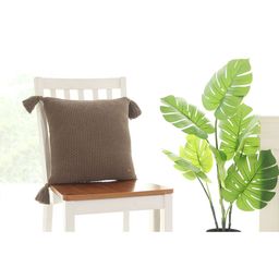 Pluchi Brown Self Design Cotton Square Cushion Cover-4
