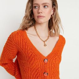 Trendyol Women Orange Cable Knit Crop Sweater-image-6