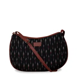 ZOUK Black & Grey Ikat Printed Half Moon Sling Bag image 2