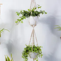 ecofynd Off-White Macrame Plant Hanger-24