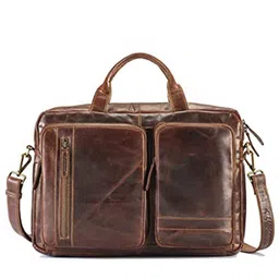 Picco Massimo Unisex Brown Laptop Messenger Bag-image-23