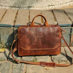 Picco Massimo Unisex Brown Leather 15 Inch Laptop Bag-image-6