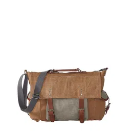 Mona B Unisex Khaki & Grey Upcycled Canvas Messenger Bag image 2